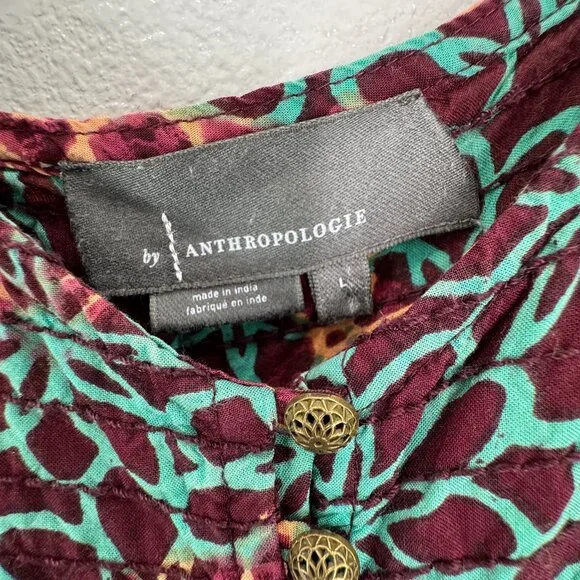 Anthropologie Women's Printed Smocked Button Front Lounge Jumpsuit SZ LG - Picture 5 of 15